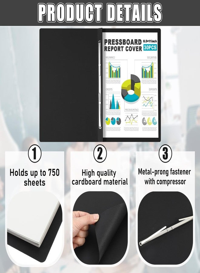 Dunzoom 30 Pcs 8.5'' x 11'' Pressboard Report Cover, 3'' Capacity Metal Prong Fastener with Compressor, Letter Size, Presentation Folder to Neatly Bind Report, Proposal Document (Black) - Image 3